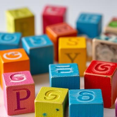 A colourful set of wooden alphabet blocks.