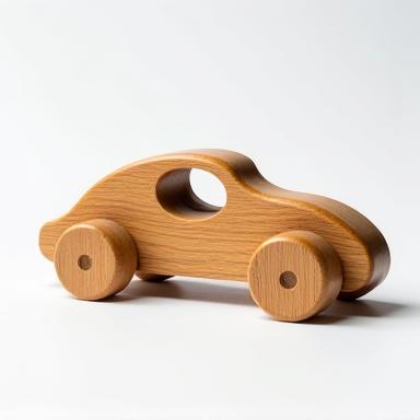 A classic wooden toy car with a smooth finish.