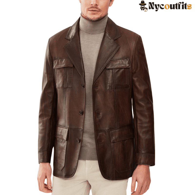 Mens Brown Blazer Leather Jacket