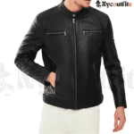 Black Leather Cafe Racer Jacket for Men