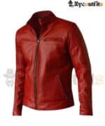 Mens Red Biker Leather Jacket