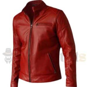 Mens Red Biker Leather Jacket