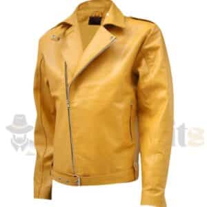 Men's Yellow Leather Biker Jacket