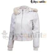 Women's Stylish White Fur Leather Jacket