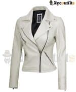 Beige Leather Jacket for Women Classic Biker Style