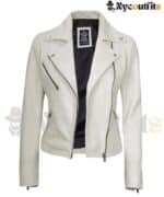 Beige Leather Jacket for Women