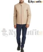 Men Beige Leather Jacket