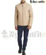 Men Beige Leather Jacket