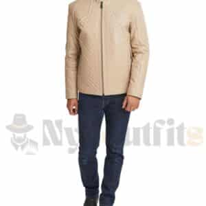 Men Beige Leather Jacket