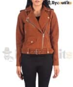 Women Brown Suede Biker Jacket