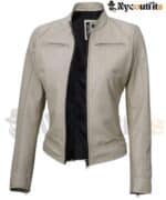 Beige Café Racer Motorcycle Womens Leather Jacket