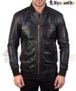 Black Leather Bomber Jacket Bomia MA 1 Style