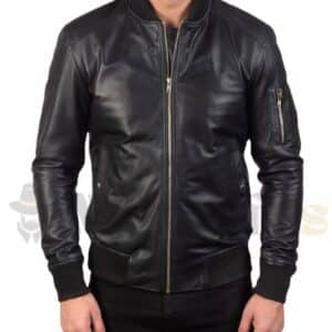 Black Leather Bomber Jacket Bomia MA 1 Style