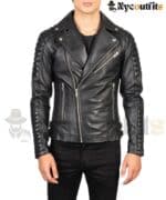 Men's Black Leather Biker Jacket by Armand Durable and Fashionable