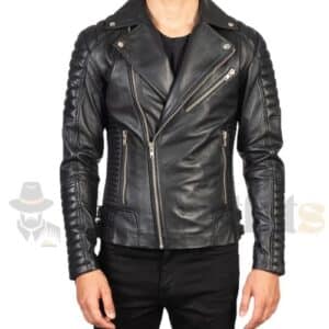 Men's Black Leather Biker Jacket by Armand Durable and Fashionable