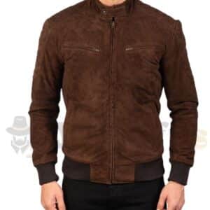 Mocha Suede Bomber Jacket Sven Style