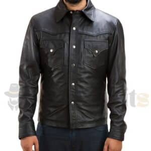 Black Leather Shirt Classic Design