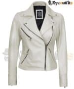 Beige Moto Leather Jacket for Women Classic Biker Style