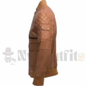 mens tan bomber leather quilted jacket