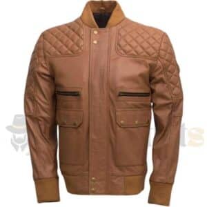 Tan Quilted Bomber Jacket Classic Flight Style