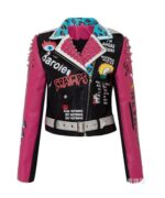 Leopard Chic Motorcycle Jacket Womens Short Leather Coat