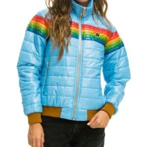 Glossy Rainbow Women Puffer Jacket