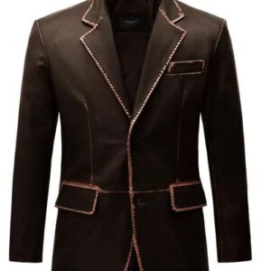 Men Dark Brown Leather Blazer