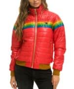 Glossy Rainbow Women Puffer Jacket