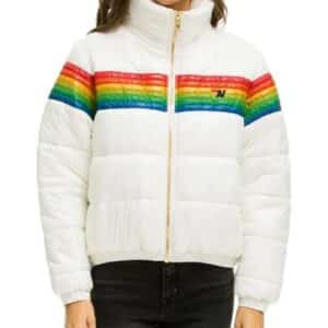 Glossy Rainbow Women Puffer Jacket