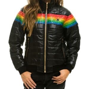 Glossy Rainbow Women Puffer Jacket