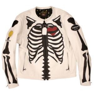 Skeleton Print Punisher Leather Jacket