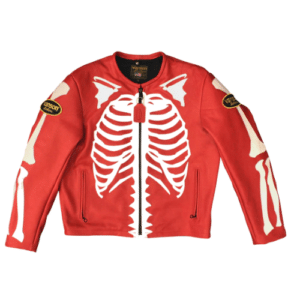 Skeleton Print Punisher Leather Jacket