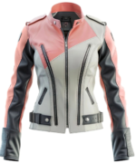 Women's Ash Grey Pink Sheepskin Leather Moto Jacket