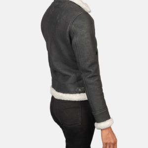 Women Sherilyn B-3 Black & White Leather Bomber Jacket