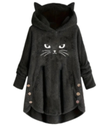 Women Hoodies Cartoon Cat Ears Plush Letter Print Sweatshirts