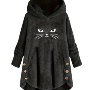 Women Hoodies Cartoon Cat Ears Plush Letter Print Sweatshirts