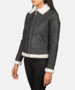 Women Sherilyn B-3 Black & White Leather Bomber Jacket