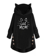 Womens Plush Cat Ear Hoodie with Cat Mom Graphic