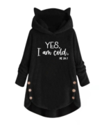 Women Black Plush Cat Ear Hoodie