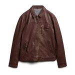 Brown Cracked Pattern Leather Jacket