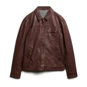 Brown Cracked Pattern Leather Jacket