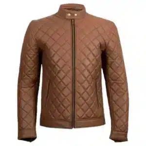 Brown Leather Quilted Motorbike Jacket