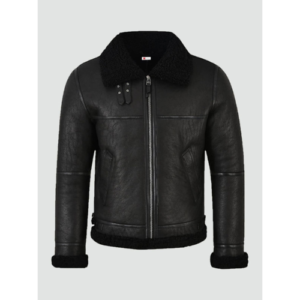 Jet Black Shearling Leather Jacket