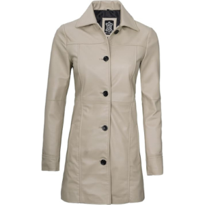 Kandis Women Beige Real Leather Car Coat