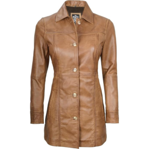 Kandis Women Camel Brown Real Leather Car Coat