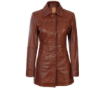 Kandis Women Cognac Brown Leather Car Coat
