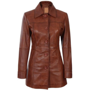 Kandis Women Cognac Brown Leather Car Coat