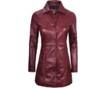 Kandis Women Maroon Genuine Leather Car Coat