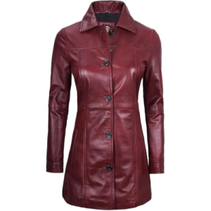 Kandis Women Maroon Genuine Leather Car Coat