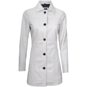 Kandis Women Off White Genuine Leather Car Coat